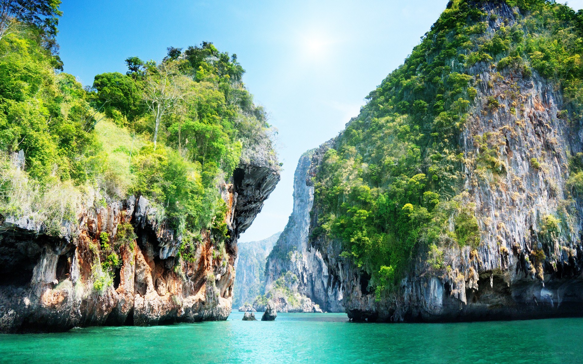 tropical bay with limestone cliffs