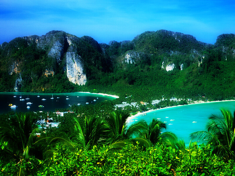 tropical bay with limestone cliffs