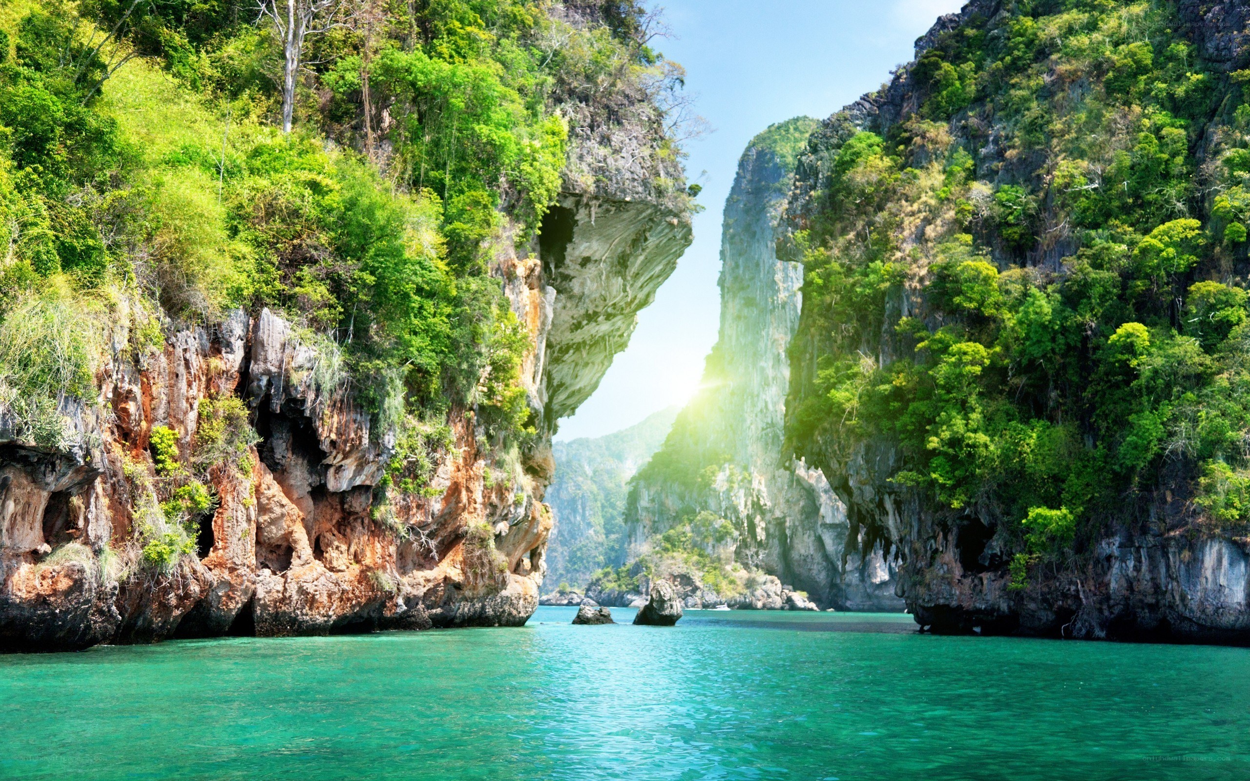 tropical bay with limestone cliffs