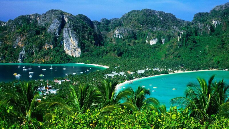 tropical bay with limestone cliffs