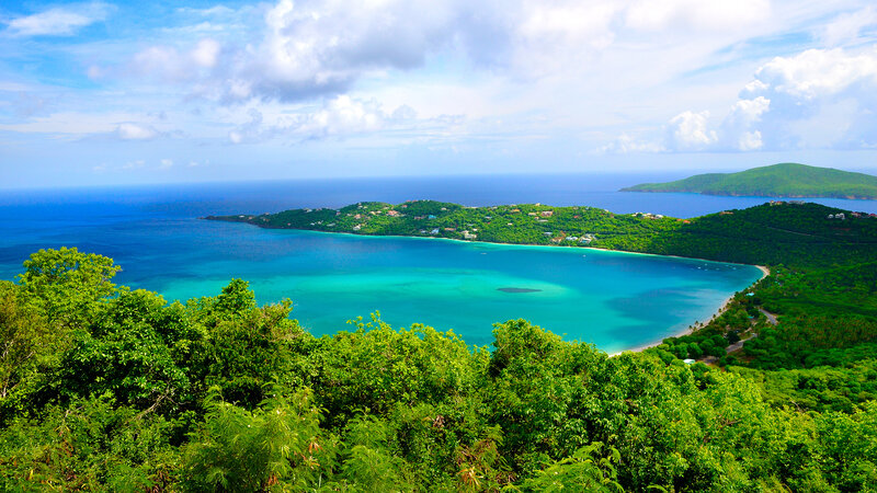 tropical bay with lush green islands