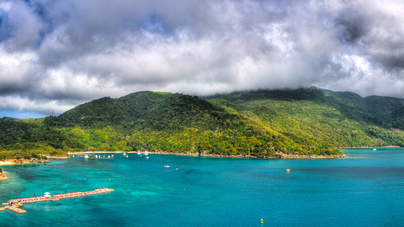 Tropical Bay with Mountains — Blue, Dramatic