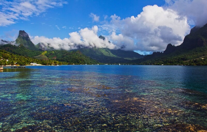 Tropical Bay with Mountains — Blue, Serene, Afternoon