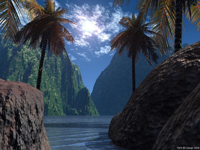 Tropical Bay with Palm Trees — Blue