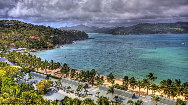 Tropical Bay with Resort — Blue, Dramatic