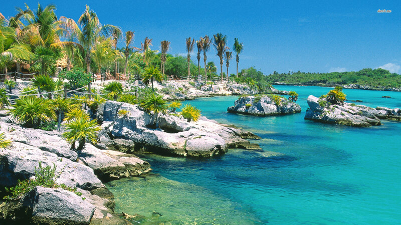 Tropical Bay with Rocks — Blue