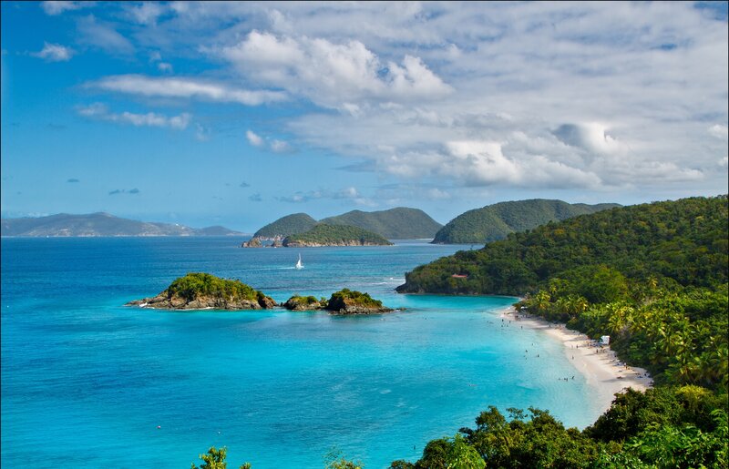 Tropical Bay with Sailboat