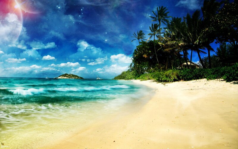 Tropical Beach at Dusk — Blue, Serene, Night