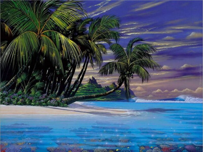 Tropical Beach at Dusk — Blue, Serene