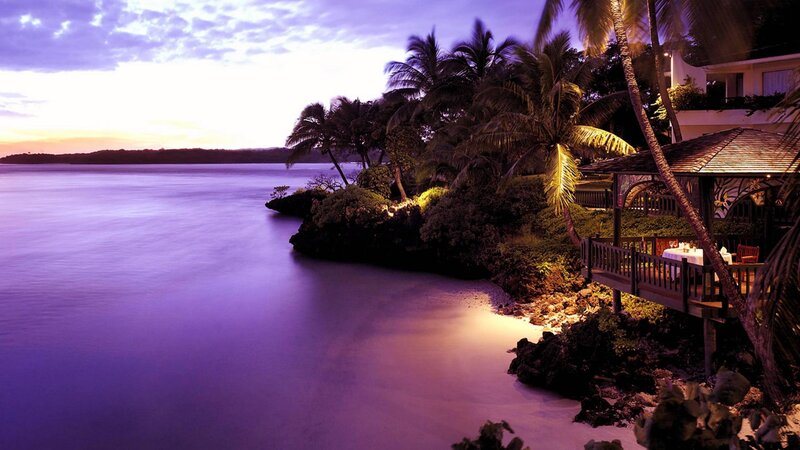 Tropical Beach at Dusk — Purple, Serene