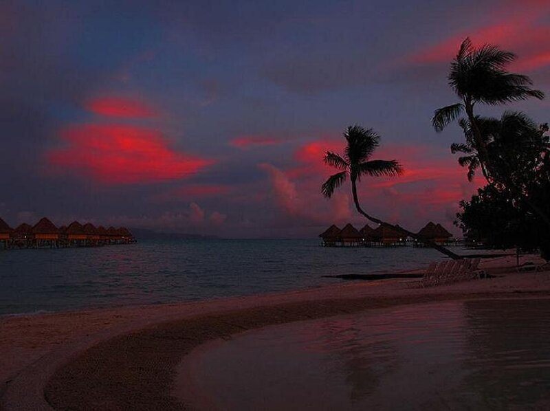 Tropical Beach at Dusk — Red
