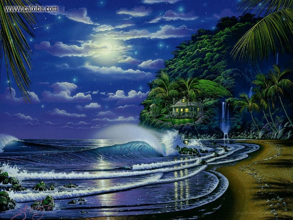 Tropical beach at night