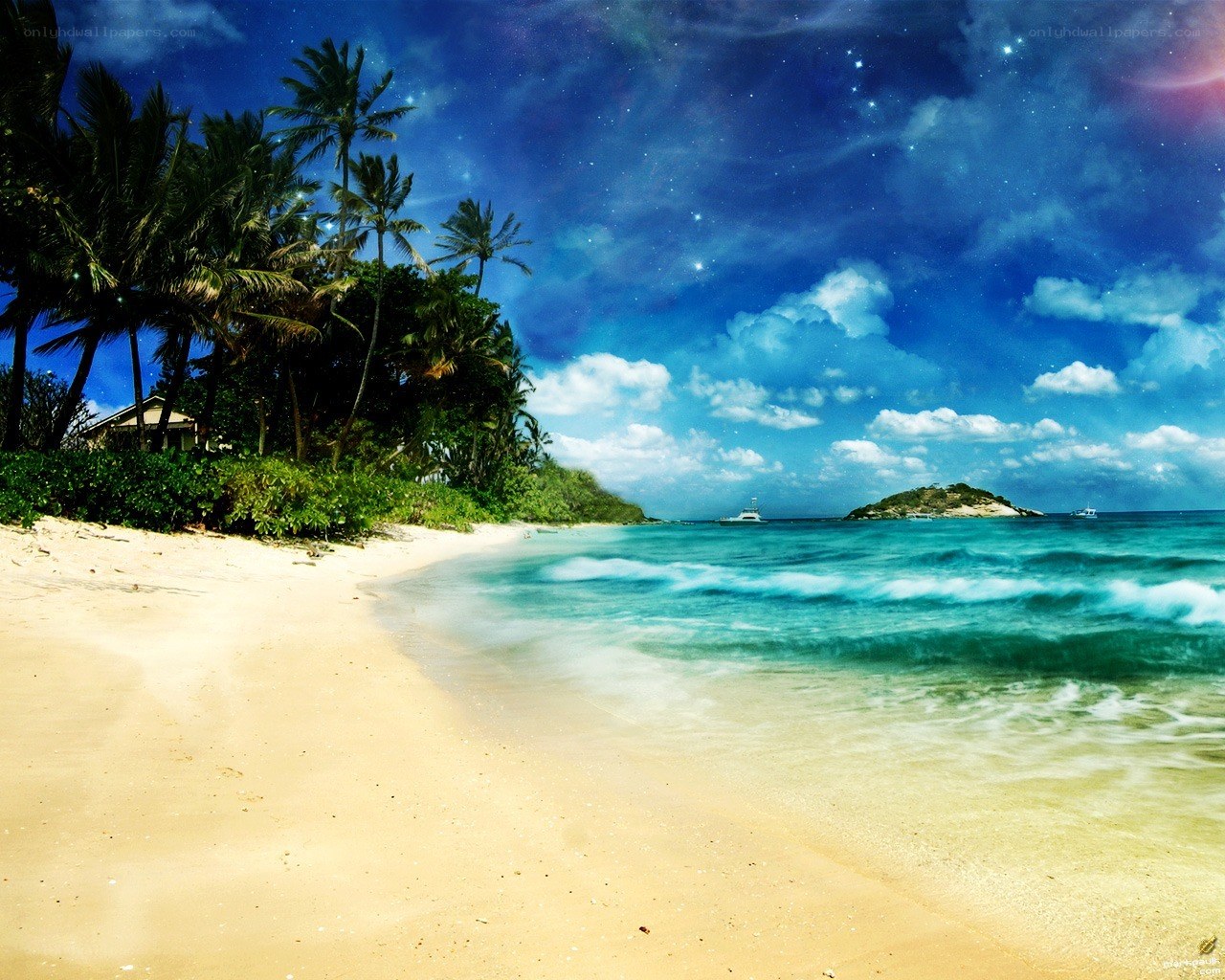 tropical beach at night