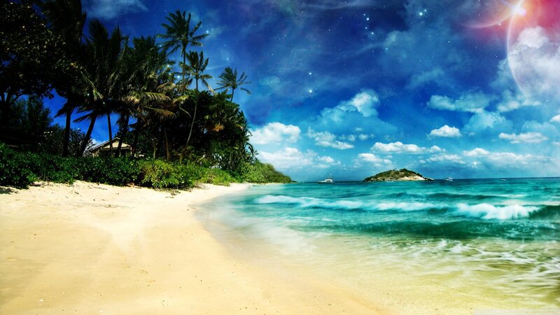 tropical beach at night