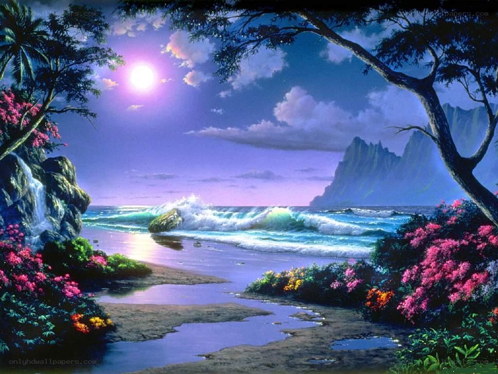 Tropical beach at night