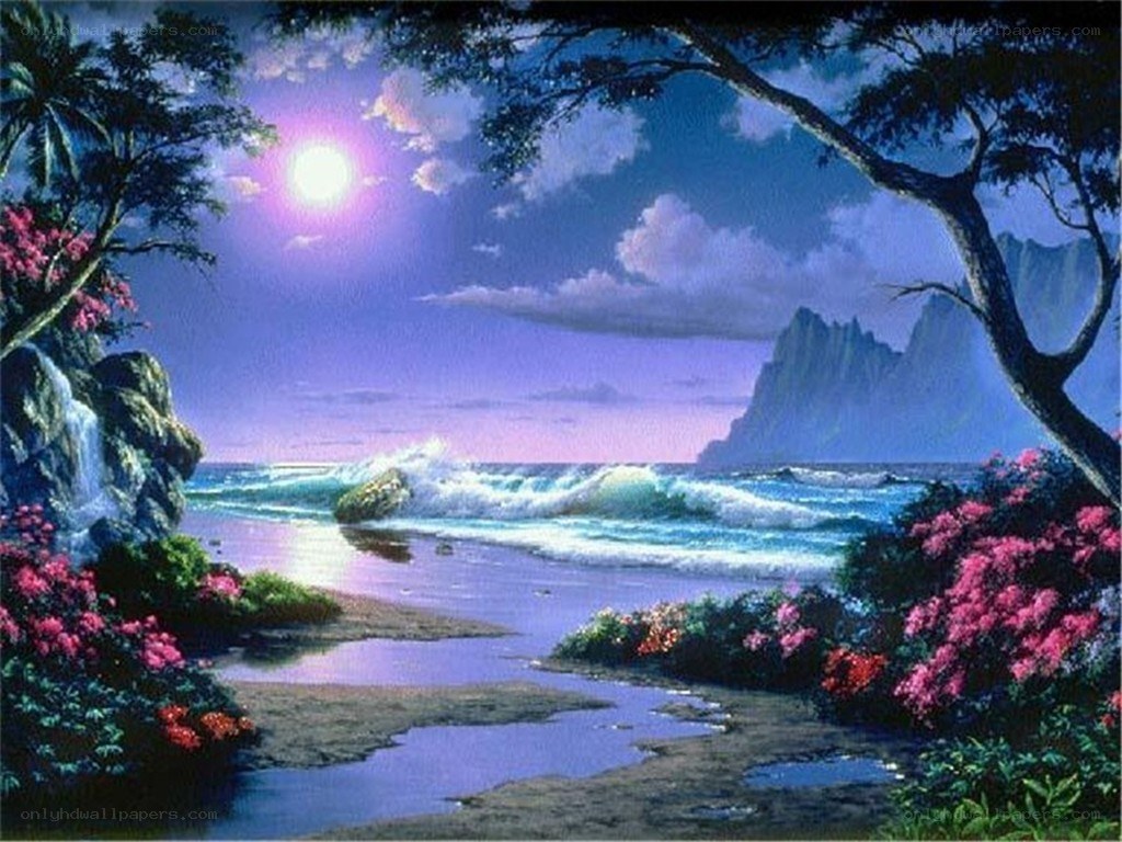 Tropical beach at night