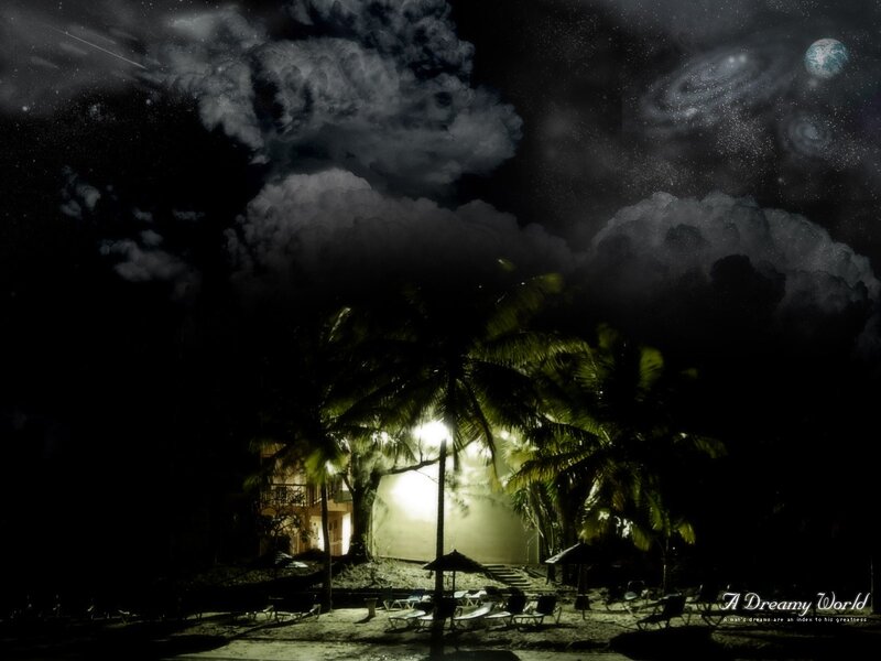 Tropical Beach at Night — Black, Dreamy