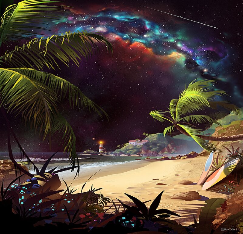 Tropical Beach at Night — Black, Serene