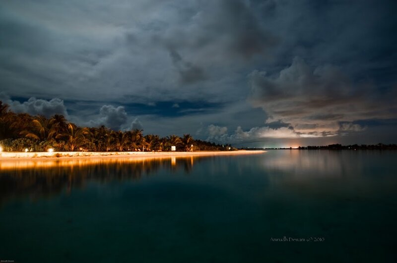 Tropical Beach at Night — Blue, Dramatic