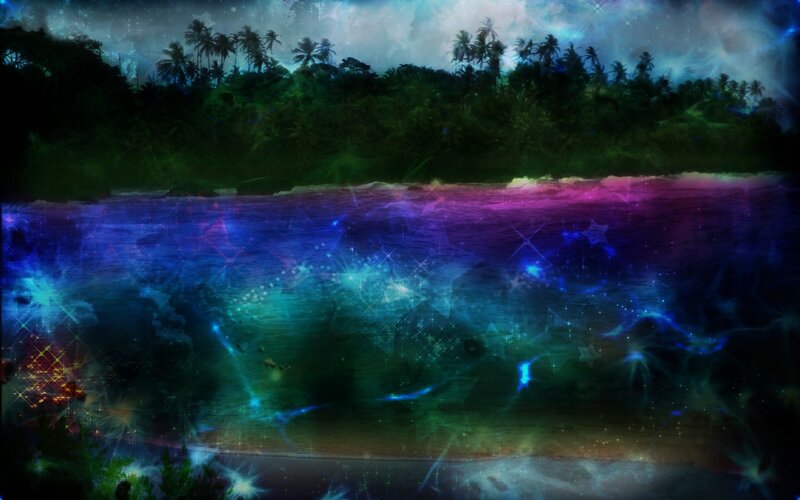 Tropical Beach at Night — Blue, Dreamy