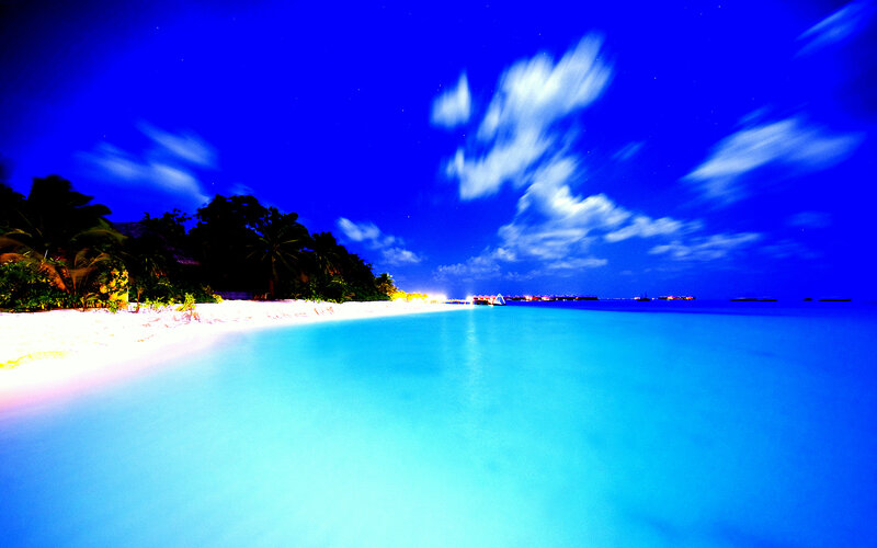 Tropical Beach at Night — Blue, Serene
