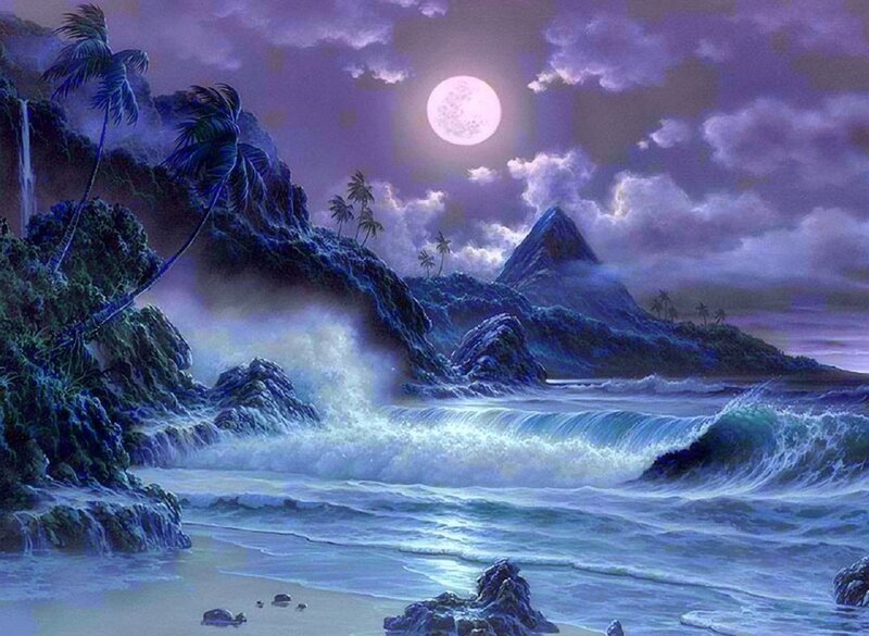 Tropical Beach at Night — Purple, Dramatic