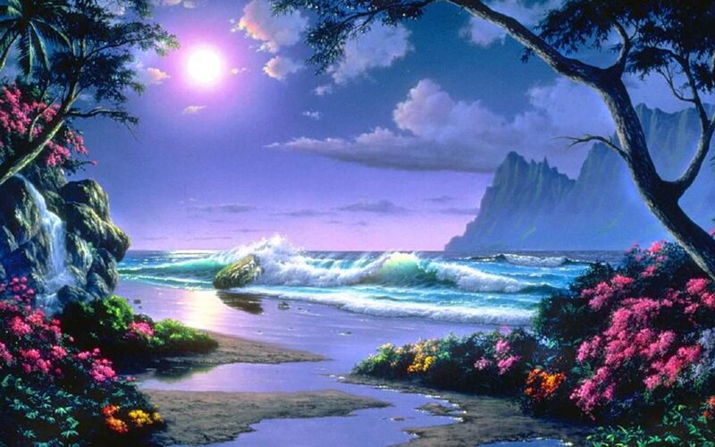 Tropical Beach at Night — Purple, Serene