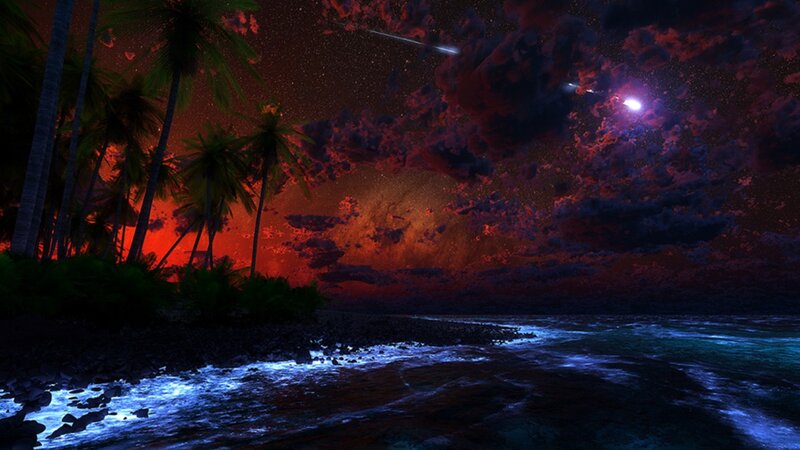 Tropical Beach at Night — Red