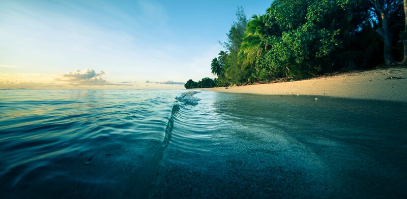 Tropical Beach at Sunrise — Blue
