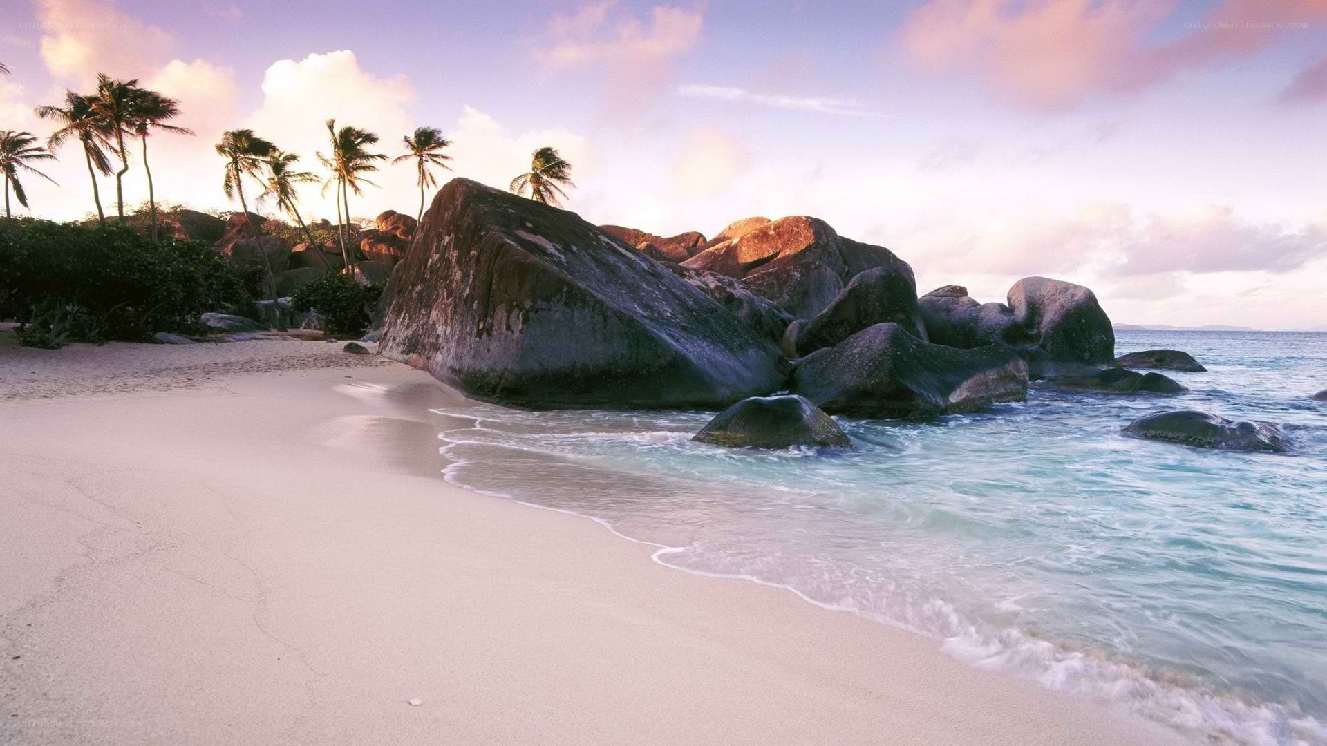 tropical beach at sunset
