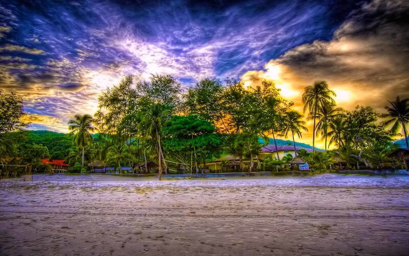 tropical beach at sunset