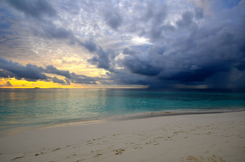 Tropical Beach at Sunset — Blue, Dramatic, Photograph, Clouds