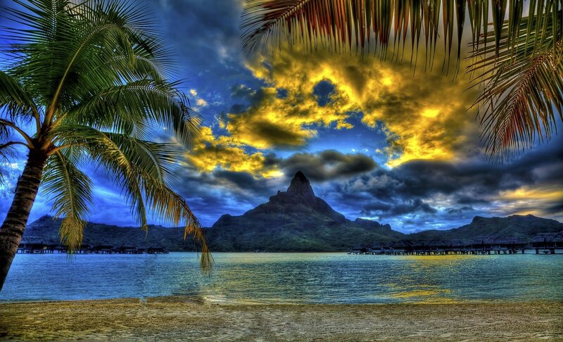 Tropical Beach at Sunset — Blue, Dramatic, Photograph