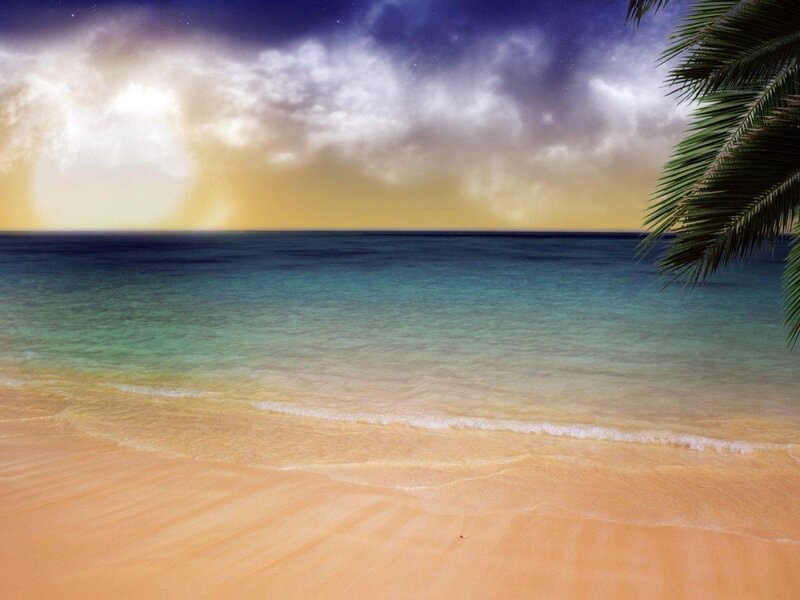 Tropical Beach at Sunset — Blue, Serene, Photograph
