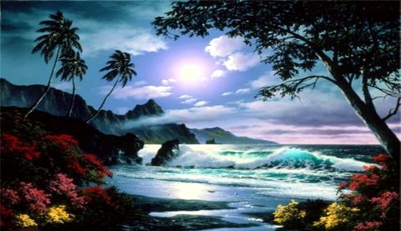 Tropical Beach at Sunset — Blue, Serene