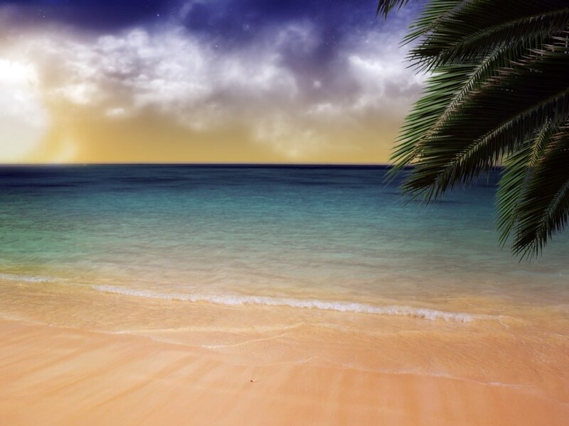 Tropical Beach at Sunset — Blue