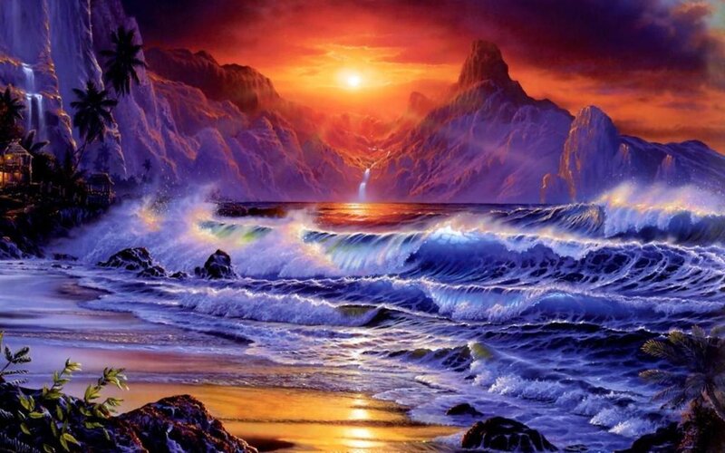 Tropical Beach at Sunset — Orange