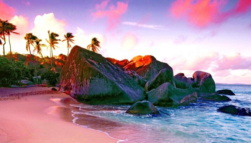 Tropical Beach at Sunset — Pink, Serene