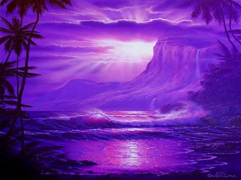 Tropical Beach at Sunset — Purple, Dramatic