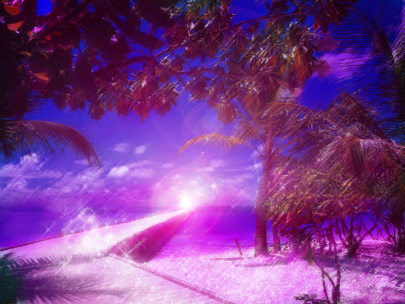 Tropical Beach at Sunset — Purple, Dreamy