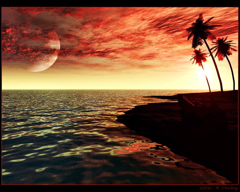 Tropical Beach at Sunset — Red, Dramatic
