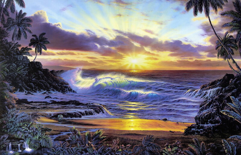 Tropical Beach at Sunset — Yellow, Dramatic
