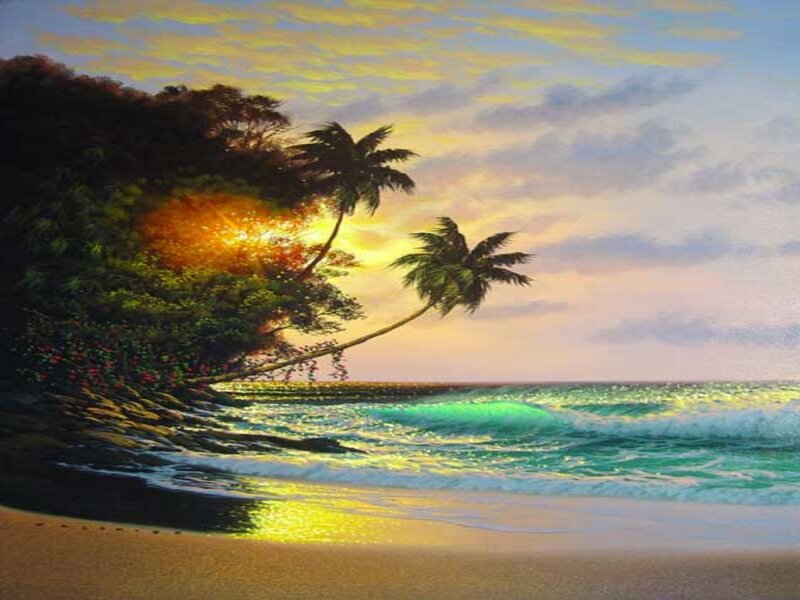 Tropical Beach at Sunset — Yellow, Serene