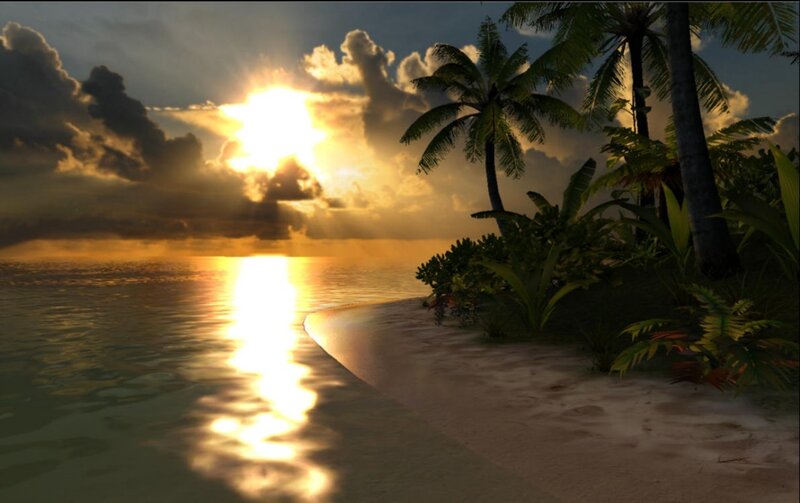 Tropical Beach at Sunset — Yellow