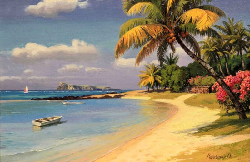 Tropical Beach Cove — Blue, Serene, Afternoon, Painting