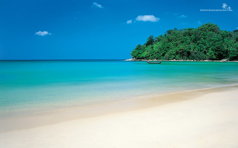Tropical Beach Cove — Blue, Serene, Afternoon, Photograph, Boat