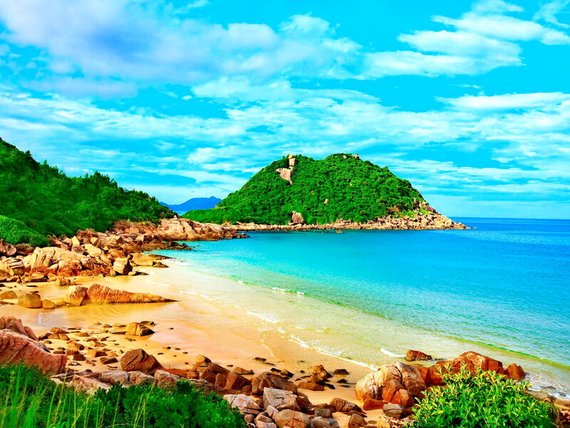 Tropical Beach Cove — Blue, Serene, Afternoon, Photograph, Island