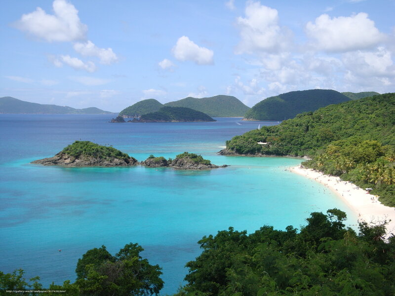 Tropical Beach Cove — Blue, Serene, Afternoon, Photograph, Islands, Trees