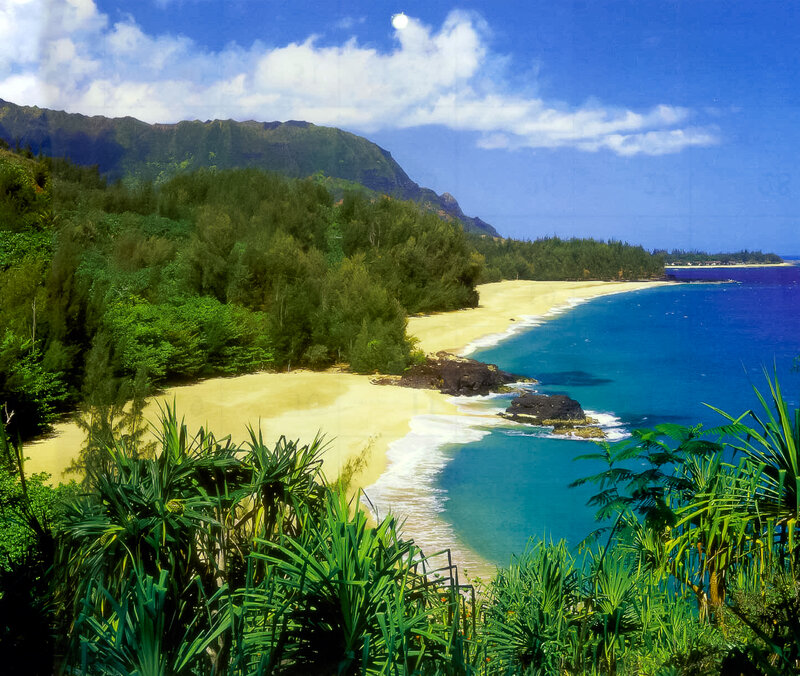 Tropical Beach Cove — Blue, Serene, Afternoon, Photograph, Mountain, Ocean