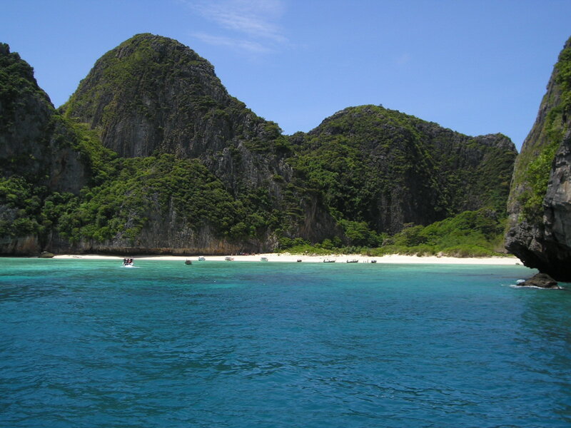Tropical Beach Cove — Blue, Serene, Afternoon, Photograph, Mountains